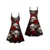 Mini Robe Ligne A Gothique Rose Crâne Imprimés à Bretelle Fine - Noir XL | US 12