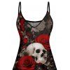 Mini Robe Ligne A Gothique Rose Crâne Imprimés à Bretelle Fine - Noir XL | US 12