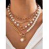 Ensemble de Collier Géométrique Pendant Superposé en Fausse Perle 4 Pièces - multicolor A 