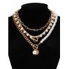 Ensemble de Collier Géométrique Pendant Superposé en Fausse Perle 4 Pièces - multicolor A 