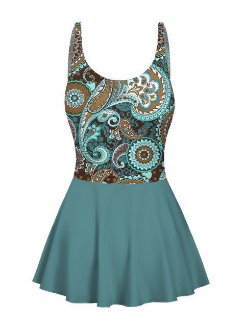 Maillot de Bain 1 Pièce à Bretelles Ajustables à Motif Paisley Ethnique