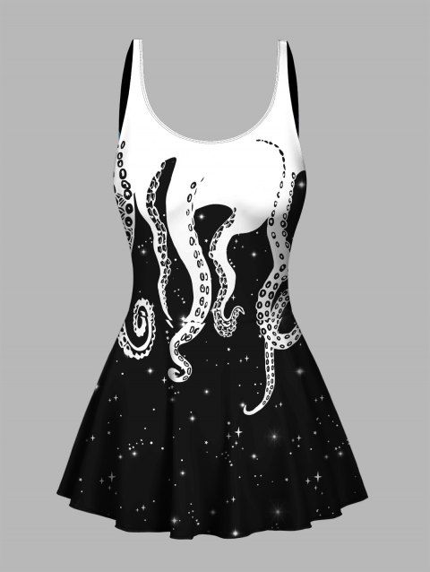 Contrast Color Octopus Galaxy Print Bowknot Beach One-piece Swimsuit