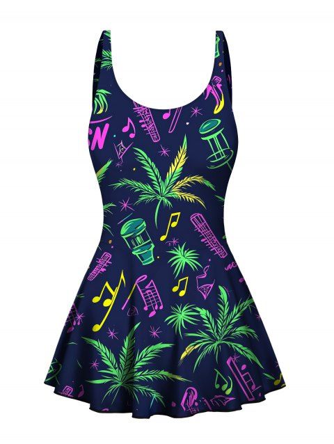 Maillot de Bain 1 Pièce à Imprimé Feuille et Note Musicale