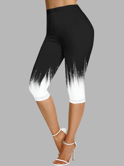 Legging Capri Métallisée Design en Blocs de Couleurs Peintes à Taille Haute