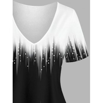 Contrast Colorblock Printed V Neck T Shirt Short Sleeve Long Casual Tee