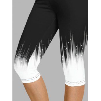 Colorblock Printed Elatsic High Waisted Capri Pants Contrast Color Cropped Leggings