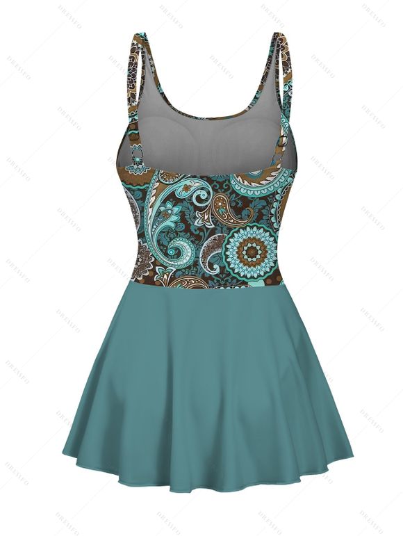 Maillot de Bain 1 Pièce à Bretelles Ajustables à Motif Paisley Ethnique - Vert clair L | US 8-10