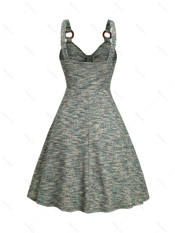 Vacation Outfit Heather Textured Bowknot Empire Waist Ruched Bust O Ring Strap Dress and Braided Bead Hollow Out Tassel O Ring Waist Belt Shoulder Bag Outfit - Vert clair S | US 4