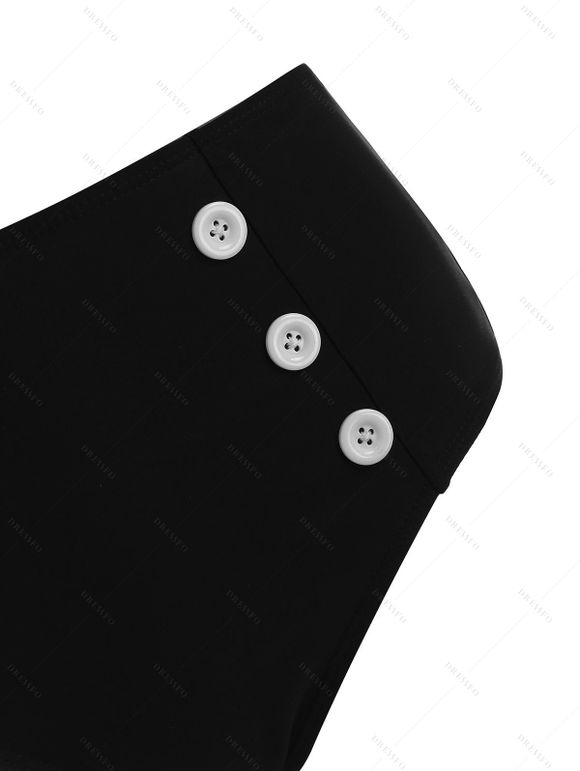 Maillot de bain tankini gainant à carreaux vintage, style corset, faux boutons, idéal pour la plage. - multicolor D S