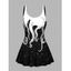 Maillot de Bain Galaxie Pieuvre Imprimée en Couleur Contrastée avec Nœud Papillon Une-Pièce - Noir M | US 6