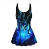 Maillot de Bain Rembourré Galaxie Pieuvre Imprimée Une-Pièce avec Nœud Papillon - Noir XL | US 12