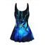 Maillot de Bain Rembourré Galaxie Pieuvre Imprimée Une-Pièce avec Nœud Papillon - Noir XL | US 12