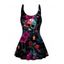 Maillot de Bain 1 Pièce Gothique Rembourré à Rose et Crâne à Noeud Papillon - Noir L | US 8-10