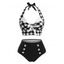 Maillot de bain tankini gainant à carreaux vintage, style corset, faux boutons, idéal pour la plage. - multicolor D S