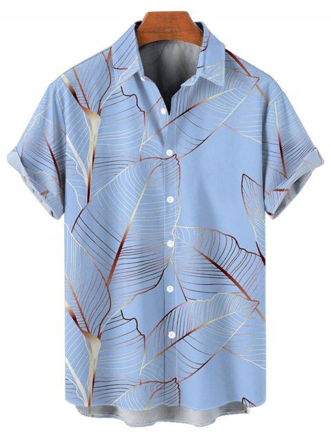 Chemise de Vacances Décontractée Motif de Feuille Tropicale Boutonnée à Manches Roulées pour Homme