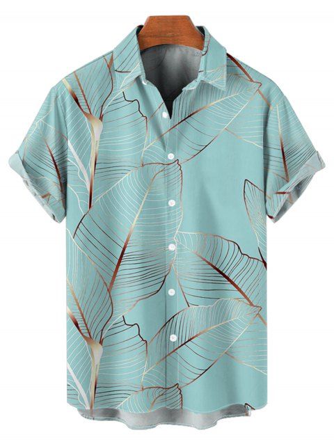 Chemise de Vacances Décontractée Motif de Feuille Tropicale Boutonnée à Manches Roulées pour Homme