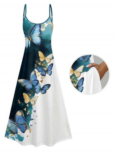 Robe de Vacances Longue Ligne A en Couleur Contrastée à Bretelle Fine