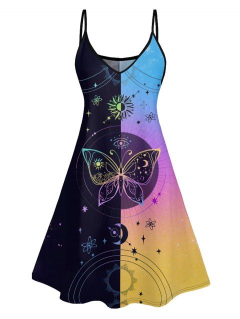 Mini Robe Moulante Ligne A à Bretelle Fine Tricotée Motif de Papillon