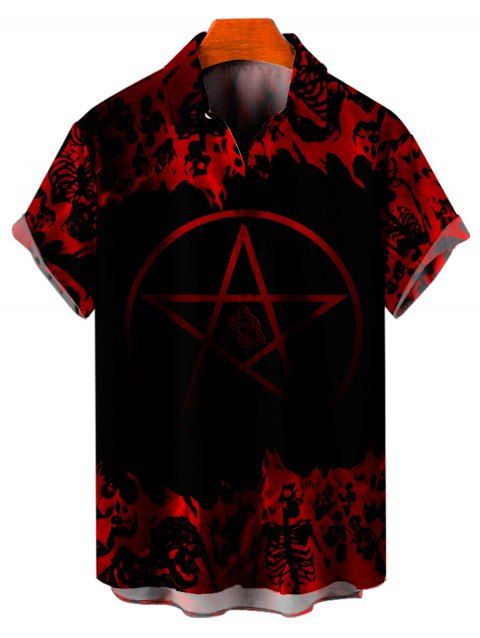 Chemise Décontractée Boutonnée Motif de Flamme D'Etoile à Manches Roulées pour Homme