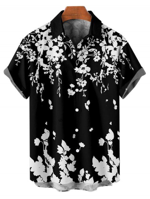 Chemise Décontractée de Vacances Motif de Fleur Boutonnée à Manches Roulées