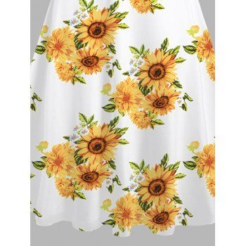 Allover Sunflower Pattern Surplice Vacation Dress Short Sleeve V Neck A Line Dress