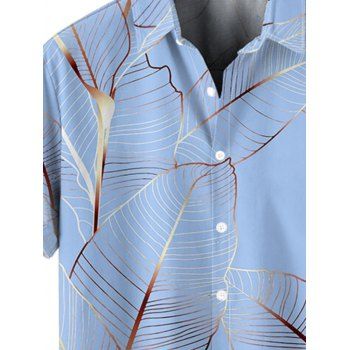 Men's Tropical Leaf Pattern Vacation Shirt Roll Up Sleeve Button Up Casual Shirt