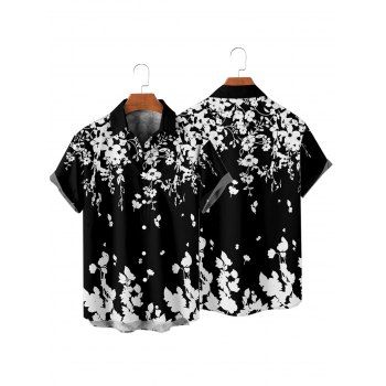 Flower Pattern Vacation Shirt Button Up Roll Up Sleeve Casual Shirt