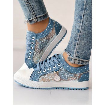 See Thru Flower Lace Up Flower Pendant Flat Shoes