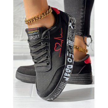 Heart Signal Letter Pattern Lace Up Flat Running Outdoor Shoes