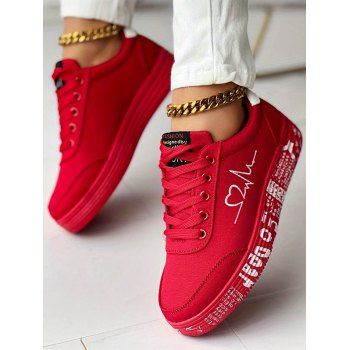 Heart Signal Letter Pattern Lace Up Flat Running Outdoor Shoes