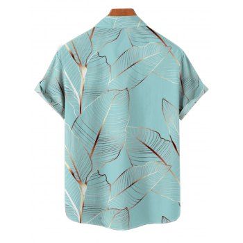 Vacation Couple Outfit Tropical Leaf Pattern Spaghetti Strap A Line Mini Tank Dress and Roll Up Sleeve Shirt Matching Outfit