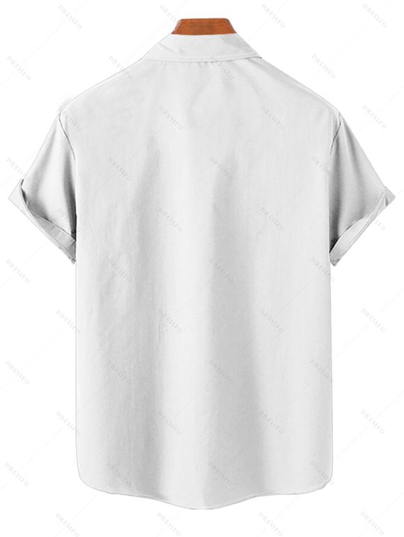 Chemise Décontractée Motif de Tournesol à Manches Roulées pour Homme - Blanc S