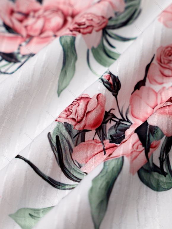 Robe de Vacances Courte en Dentelle Insérée Motif Fleuri à Taille Haute en Blocs de Couleurs à Lacets 2 Pièces - Vert profond XXL | US 14