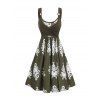 Mini Robe Ligne A à Bretelle Croisée Imprimée à Taille Haute Fausse Deux Pièces - Vert profond L | US 8-10