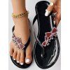 Rhinestone Butterfly Flip Flops Flat One Toe Slip On Trendy Sandals - Noir EU 38