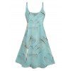 Vacation Couple Outfit Tropical Leaf Pattern Spaghetti Strap A Line Mini Tank Dress and Roll Up Sleeve Shirt Matching Outfit - Vert clair S | US 4