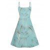 Vacation Couple Outfit Tropical Leaf Pattern Spaghetti Strap A Line Mini Tank Dress and Roll Up Sleeve Shirt Matching Outfit - Vert clair S | US 4