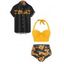 Beach Couple Outfit Tummy Control Sunflower Print Ruched Halter Underwire Swimwear and Roll Up Sleeve Shirt Matching Outfit - Jaune S | US 4