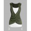 Crossover Colorblock O Ring Cinched Vacation Faux Twinset Tank Top Ruched Casual 2 in 1 Top - DEEP GREEN XXL | US 14