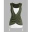 Crossover Colorblock O Ring Cinched Vacation Faux Twinset Tank Top Ruched Casual 2 in 1 Top - DEEP GREEN XXL | US 14