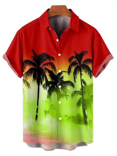 Ombre Palm Tree Print Hawaii Vacation Short Sleeve Shirt
