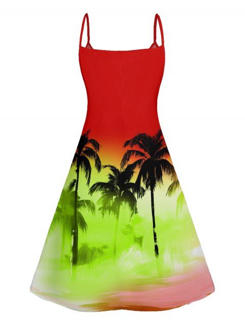 Mini Robe de Vacances Ombre Palmier Imprimé à Bretelle Fine