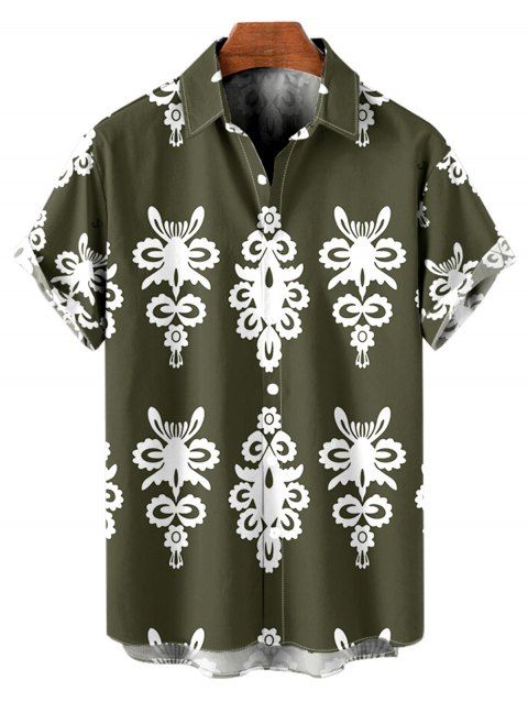 Chemise Décontractée de Vacances Boutonnée Imprimée à Manches Roulées pour Homme