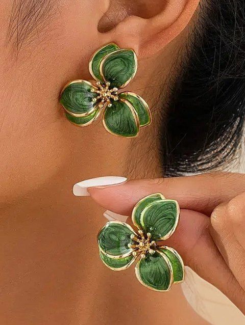 Boucles D'Oreilles Vintage Fleuries en Forme de Pétale