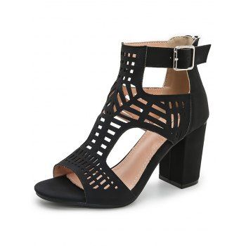 Geometric Hollow Out Buckle Strap Chunky Heel Open Toe Outdoor Sandals