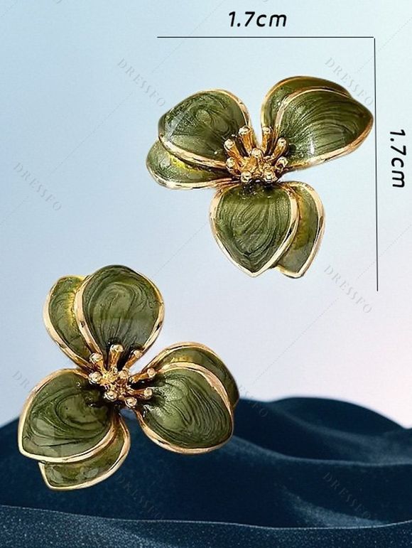 Boucles D'Oreilles Vintage Fleuries en Forme de Pétale - Vert profond 