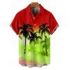 Chemise de Vacances Hawaïen Palmier Ombre Imprimée à Manches Courtes - Rouge 2XL