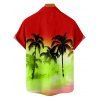 Ombre Palm Tree Print Hawaii Vacation Short Sleeve Shirt - RED 4XL