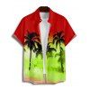 Ombre Palm Tree Print Hawaii Vacation Short Sleeve Shirt - RED 4XL