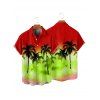 Ombre Palm Tree Print Hawaii Vacation Short Sleeve Shirt - RED 4XL